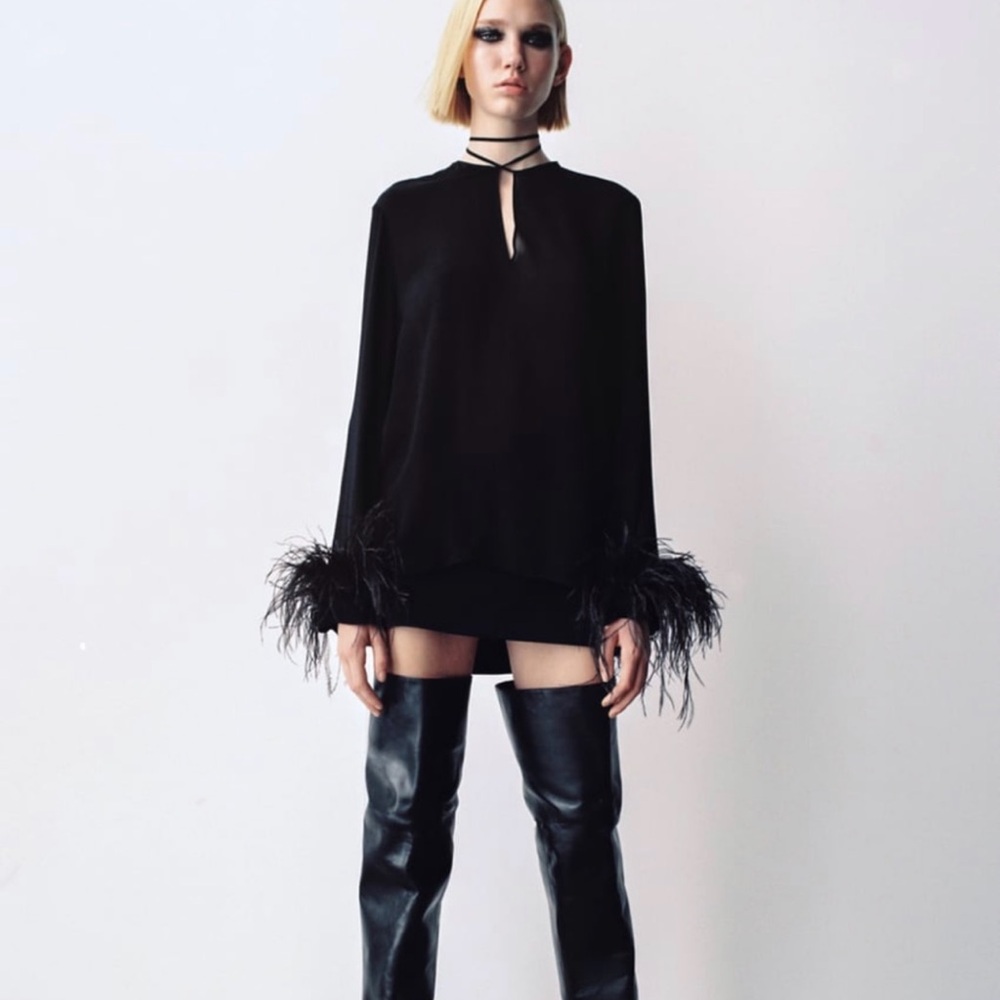 Zara top with feathers sleeve